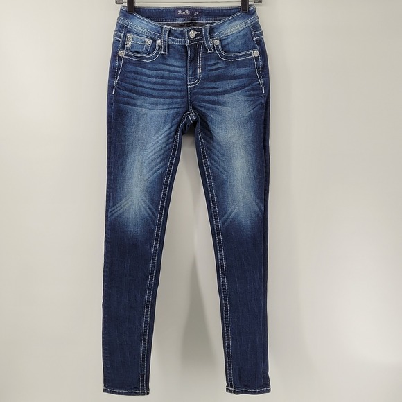 Miss Me Skinny Jeans Womens 26 Blue Mid Rise Embroidered Paisley E3520S6R - Picture 7 of 8